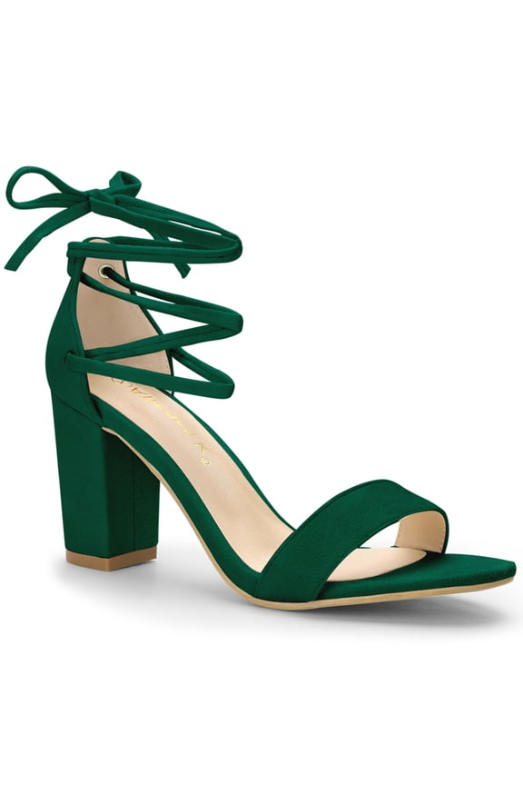Women's Sandals Solid Summer Block Heels Lace up Sandals Green 8