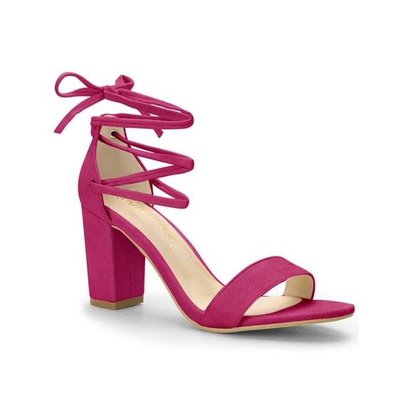 BLISSFUL STEP Women's Sandals Solid Summer Block Heels Lace up Sandals Hot Pink 7