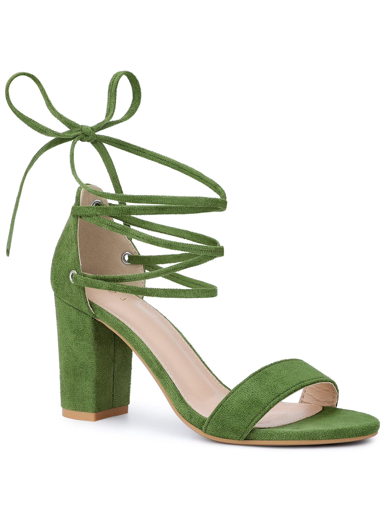 BLISSFUL STEP Women's Sandals Solid Summer Block Heels Lace up Sandals ...