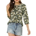 thumbnail image 1 of INSPIRE CHIC Women's Boho Blouse Floral Print Tie Neck 3/4 Sleeve Casual Tops XL Black, 1 of 8