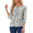 thumbnail image 1 of INSPIRE CHIC Women's Boho Blouse Floral Print Tie Neck 3/4 Sleeve Casual Tops XS Grey, 1 of 6