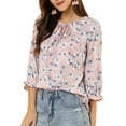 thumbnail image 1 of INSPIRE CHIC Women's Boho Blouse Floral Print Tie Neck 3/4 Sleeve Casual Tops XS Pink, 1 of 8