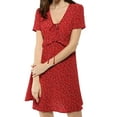 thumbnail image 1 of INSPIRE CHIC Women's Tie V Neck Short Sleeve Ruffle Floral a-Line Dress XS Red, 1 of 8