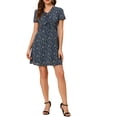 thumbnail image 1 of Allegra K Women's Tie V Neck Short Sleeve Ruffle Floral a-Line Dress, 1 of 7