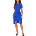 thumbnail image 1 of INSPIRE CHIC Women's Tie Waist Short Sleeve Casual Work Office Sheath Dress Royal Blue XS, 1 of 5