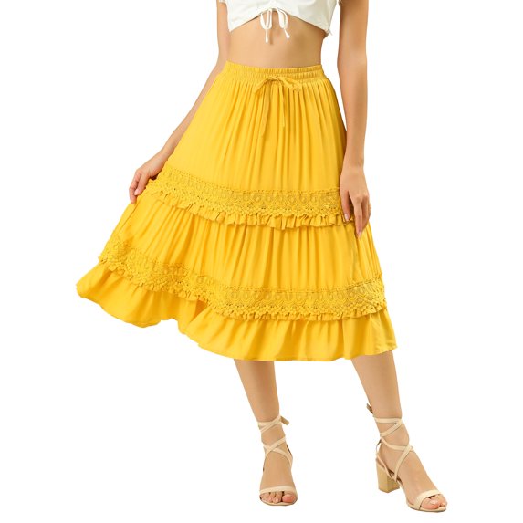 Allegra K Women's Tiered Midi Bohemian High Waist Summer Casual Skirts