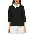 thumbnail image 1 of INSPIRE CHIC Women's Tops 3/4 Sleeves Contrast Collar Blouse S Black, 1 of 7