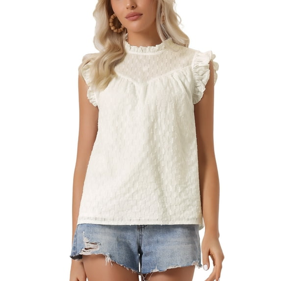 INSPIRE CHIC Women's Tops Summer Ruched Short Sleeves Casual Crew Neck Solid Slim Fit Blouse XS White