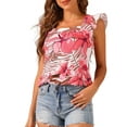 thumbnail image 1 of INSPIRE CHIC Women's Tropical Printed Square Neck Ruffle Tank Top M Pink White, 1 of 6