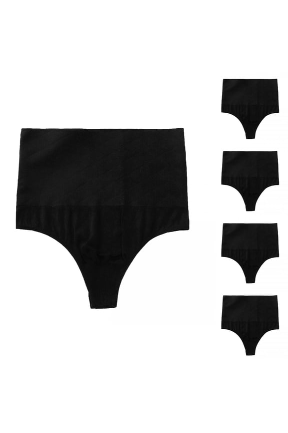 Women's Tummy Control Thong Panties Shapewear Slimmer High Waist Solid Briefs 5 Packs