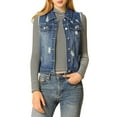 thumbnail image 1 of INSPIRE CHIC Women's Turn Down Collar Button Denim Washed Vest, 1 of 7