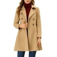 thumbnail image 1 of INSPIRE CHIC Women's Turn Down Collar Double Breasted Swing Hem Winter Long Coat XS Khaki, 1 of 6
