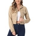 thumbnail image 1 of INSPIRE CHIC Women's Turn Down Collar Faux Suede Cropped Moto Jacket XS Khaki Beige, 1 of 6