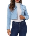 thumbnail image 1 of INSPIRE CHIC Women's Turn Down Collar Faux Suede Cropped Moto Jacket XS Light Blue, 1 of 6