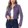 thumbnail image 1 of INSPIRE CHIC Women's Turn Down Collar Faux Suede Cropped Moto Jacket XS Purple, 1 of 4