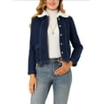 thumbnail image 1 of INSPIRE CHIC Women's Turn Down Collar Long Sleeve Button Down Short Denim Jacket XL Dark Blue, 1 of 6