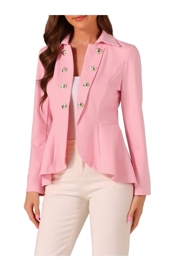 Women's Turn Down Collar Open Front High-Low Hem Gothic Peplum Blazer XS Pink