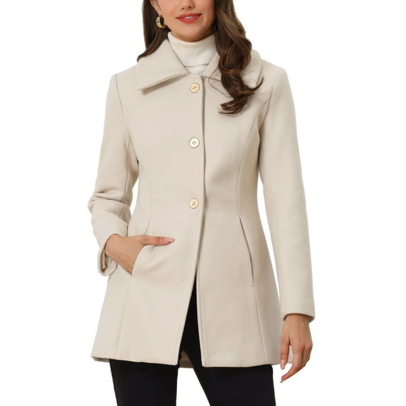 INSPIRE CHIC Women's Turn-Down Collar Single Breasted Outwear Winter Coat with Pockets 2XL Cream White
