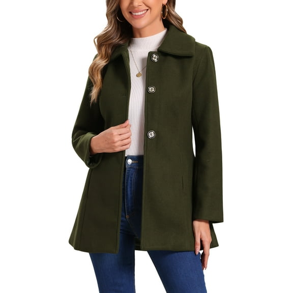 INSPIRE CHIC Women's Turn-Down Collar Single Breasted Outwear Winter Coat with Pockets M Army Green