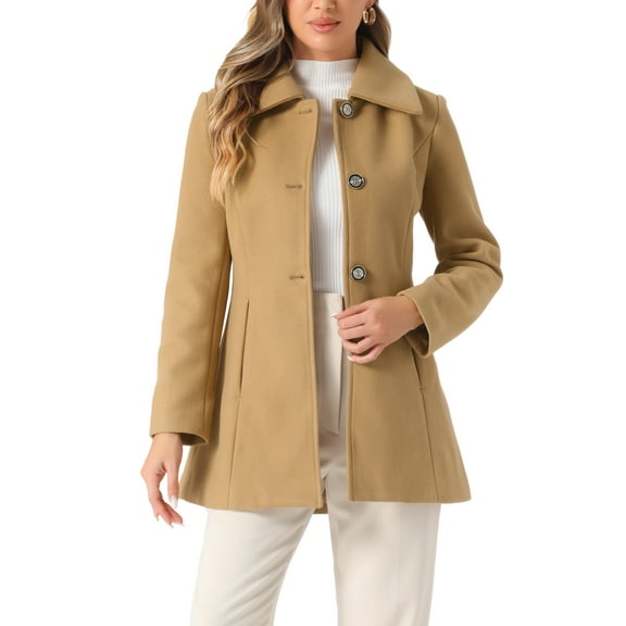 INSPIRE CHIC Women's Turn-Down Collar Single Breasted Outwear Winter Coat with Pockets M Khaki