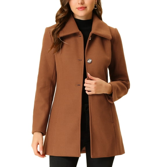 INSPIRE CHIC Women's Turn-Down Collar Single Breasted Outwear Winter Coat with Pockets XL Brown
