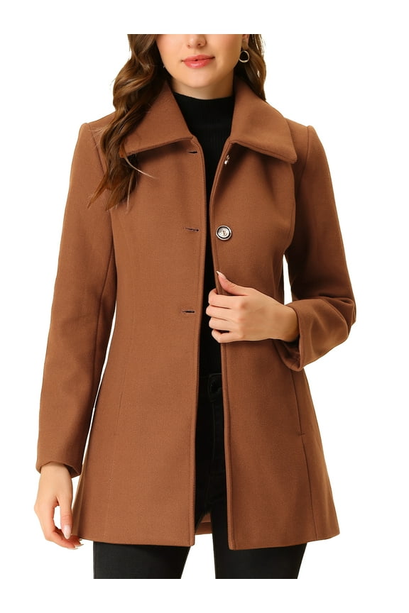 Women's Turn-Down Collar Single Breasted Outwear Winter Coat with Pockets XL Brown