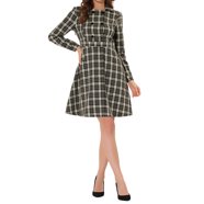 Allegra K Women's Work Sheath Tie Neck Knit Long Sleeve Midi Dress Black X-Large