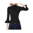 thumbnail image 1 of INSPIRE CHIC Women's Turtle Neck 3/4 Ruffle Sleeves Pullover Slim Rib Knit Sweater XS Black, 1 of 8