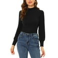 thumbnail image 1 of INSPIRE CHIC Women's Turtle Neck Long Lantern Sleeve Slim Fit Plain Blouse S Black, 1 of 6