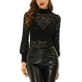 thumbnail image 1 of INSPIRE CHIC Women's Turtleneck Long Sleeve Mesh Semi Sheer Lace Floral Blouse Top XS Black, 1 of 7