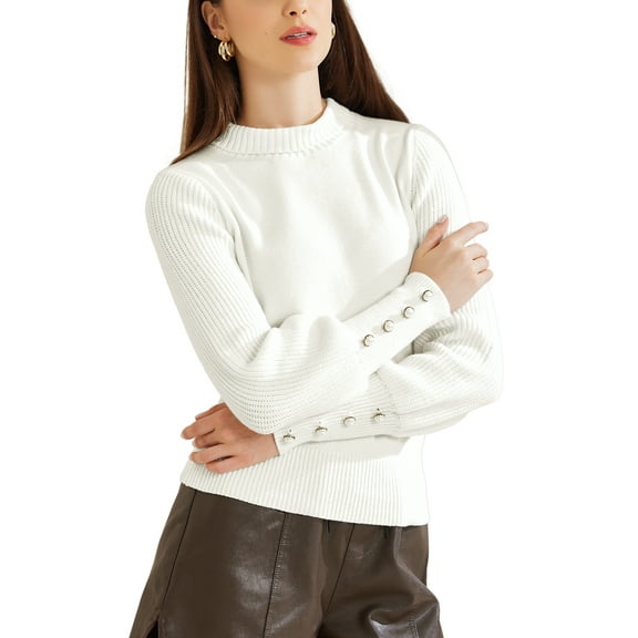 INSPIRE CHIC Women's Top Ribbed Long Sleeve Turtleneck Stretch Pullover Knit Sweater S White