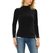 Allegra K Women's Turtleneck Long Sleeve Stretchy Velvet Basic Blouse