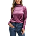 thumbnail image 1 of INSPIRE CHIC Women's Top Long Sleeve Mock Neck Turtleneck Stretchy Velvet Blouse XL Pink Purple, 1 of 5
