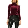 thumbnail image 1 of INSPIRE CHIC Women's Top Long Sleeve Mock Neck Turtleneck Stretchy Velvet Blouse XS Burgundy, 1 of 7