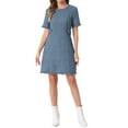thumbnail image 1 of INSPIRE CHIC Women's Tweed Dress Round Neck Short Sleeves Work Elegant Knee Length Dresses L Blue, 1 of 6