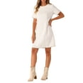 thumbnail image 1 of INSPIRE CHIC Women's Tweed Dress Round Neck Short Sleeves Work Elegant Knee Length Dresses S White, 1 of 6