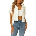 thumbnail image 1 of INSPIRE CHIC Women's Tweed Shirt with Tassel Cropped Length Spring Short Sleeve Shirt M White, 1 of 7