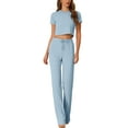 thumbnail image 1 of INSPIRE CHIC Women's Two Piece Lounge Set Ribbed Crop Top Wide Leg Pant Casual Sweatsuit M Light Blue, 1 of 5