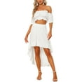 thumbnail image 1 of INSPIRE CHIC Women's Two Piece Outfits Off Shoulder Crop Top and High Low Skirt Set White XS, 1 of 5