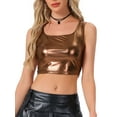 thumbnail image 1 of INSPIRE CHIC Women's Sleeveless Top U Neck Party Clubwear Holographic Shiny Metallic Crop Top M Dark Brown, 1 of 7
