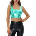 thumbnail image 1 of INSPIRE CHIC Women's Sleeveless Top U Neck Party Clubwear Holographic Shiny Metallic Crop Top XS Blue Green, 1 of 8