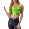thumbnail image 1 of INSPIRE CHIC Women's Sleeveless Top U Neck Party Clubwear Holographic Shiny Metallic Crop Top XS Shiny Green, 1 of 7