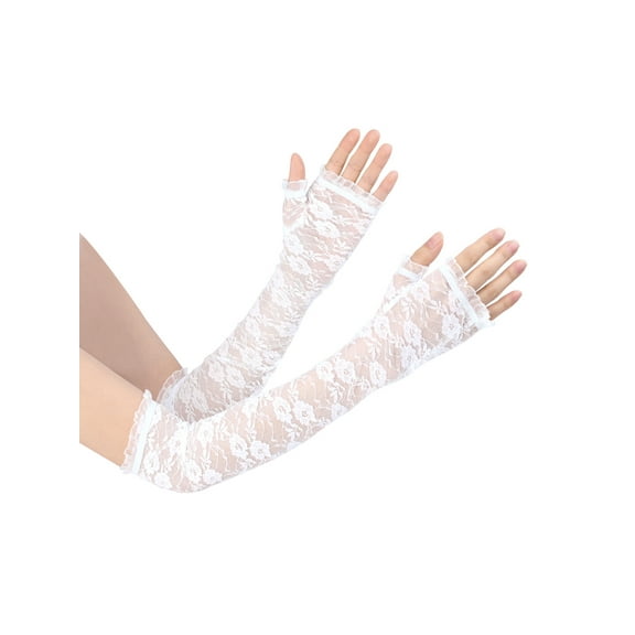 INSPIRE CHIC Women's Sunshine Protection Thin Lace Sunscreen Arm Cooling Sleeve White