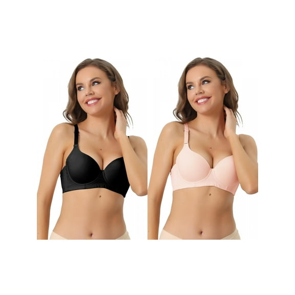 NOMADIC NOOK Women's Underwire Lightly Bra Adjustable Straps Push-up Soft 3/4 Cup T-shirt Bralette 2 Packs