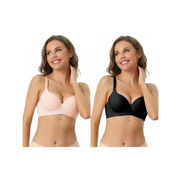 NOMADIC NOOK Women's Underwire Lightly Bra Adjustable Straps Push-up Soft 3/4 Cup T-shirt Bralette 2 Packs