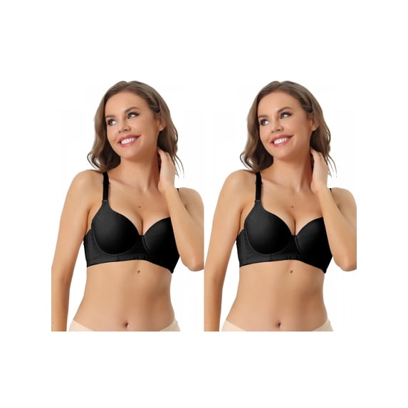 NOMADIC NOOK Women's Underwire Lightly Bra Adjustable Straps Push-up Soft 3/4 Cup T-shirt Bralette 2 Packs