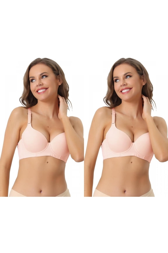 Women's Underwire Lightly Bra Adjustable Straps Push-up Soft 3/4 Cup T-shirt Bralette 2 Packs