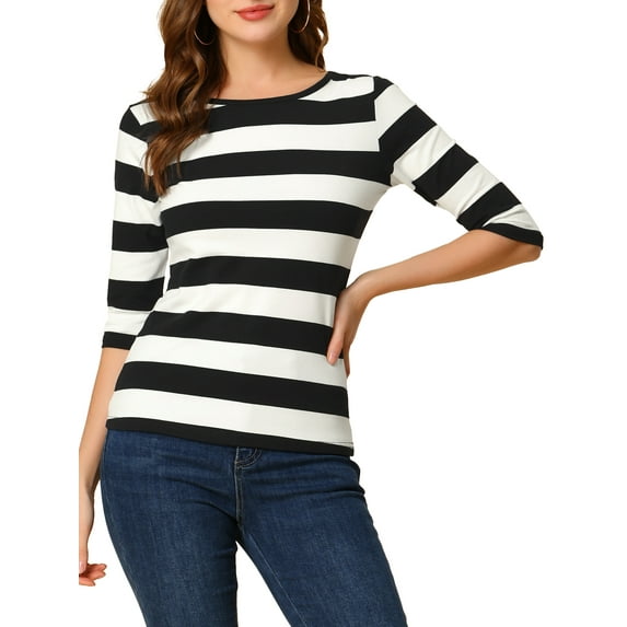 INSPIRE CHIC Mother's Day Women's Shirt Unlined Round Neck Elbow Sleeves Slim Fit Casual T-Shirt XL Blacks