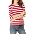 thumbnail image 1 of INSPIRE CHIC Women's Elbow Sleeves Top Round Neck Slim Fit Basic Tee Casual Printed T-Shirt XL Red White, 1 of 9