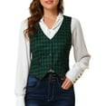thumbnail image 1 of INSPIRE CHIC Women's  V Neck Cinched Waist Button Asymmetric Stretchy Plaid Sleeveless Jacket XS Green, 1 of 8